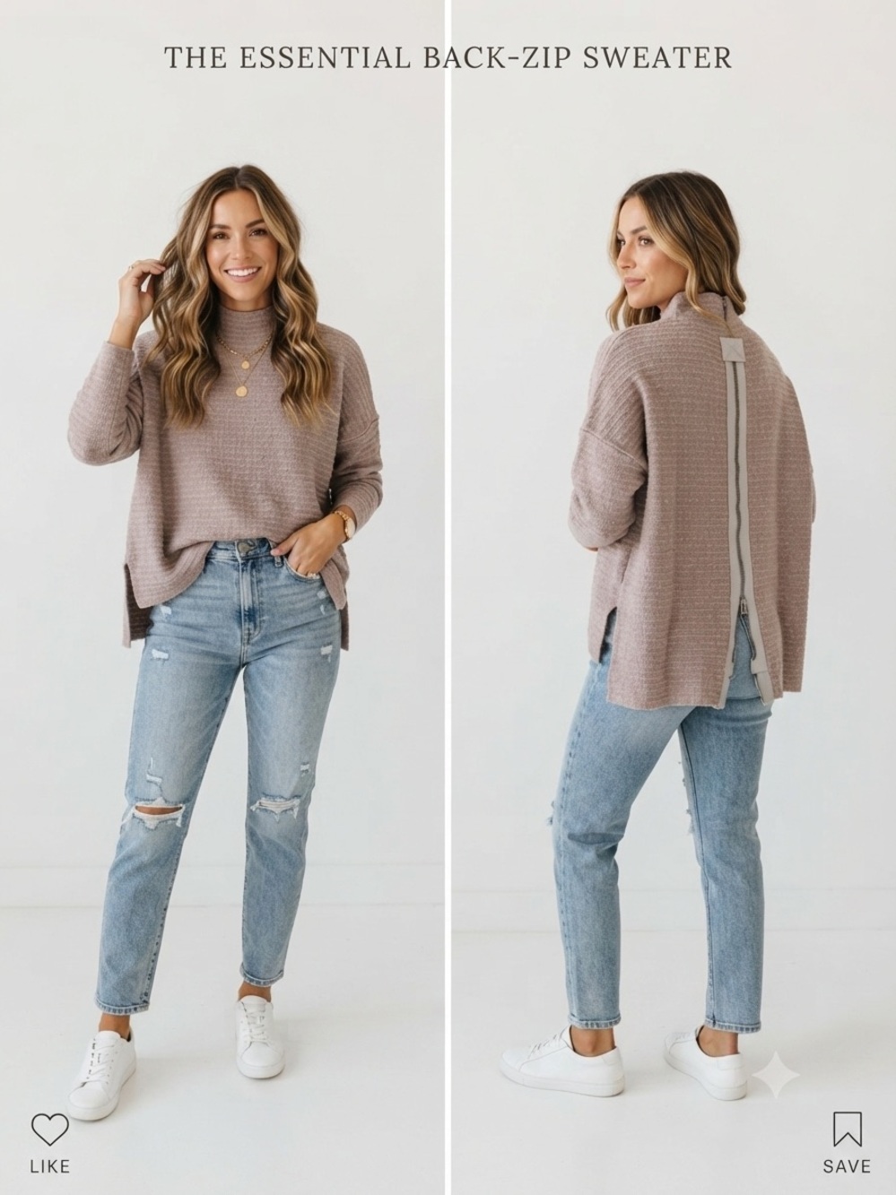 Free People Women Taupe Back-Zip Mock Neck Long Sleeve Oversized Knit, Size SP
